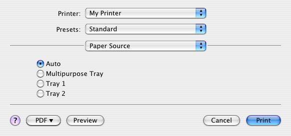 Źródło papieru (Paper source) Możliwość wyboru tacy papieru dla