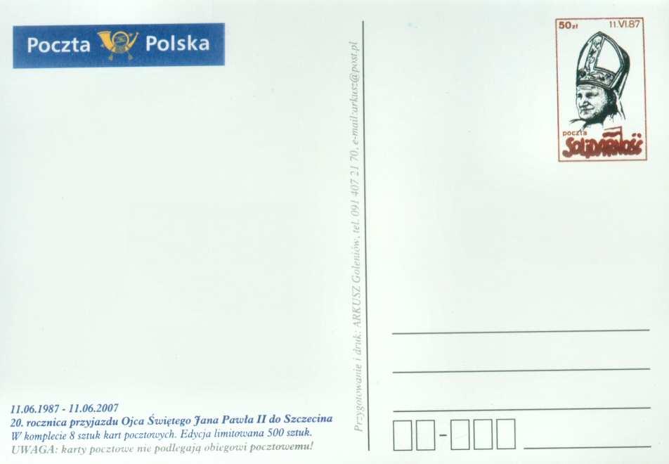 Uwaga: karty pocztowe nie podlegają obiegowi pocztowemu!