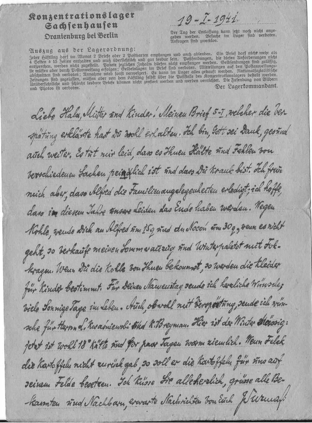 Alicja Surmacka 2 II 1941 Moja kochana Hala, matko i dzieci! Mój list z 19 I już dostałaś, ale nie otrzymałem żadnej odpowiedzi, bo nasze listy się mijają. Przede wszystkim, czy jesteś zdrowa?