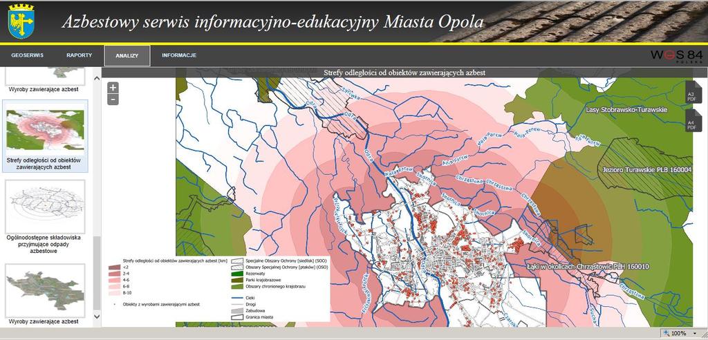 Ryc. 10 Widok przykładowej analizy. W zakładce informacje zostały zamieszczone materiały informacyjne i edukacyjne, opracowane i zebrane dla realizacji zadania.
