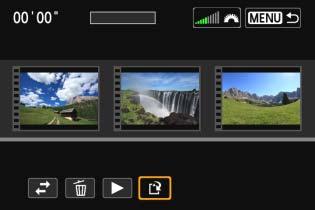 3 Nagrywanie migawek wideo 3 Zapisz edytowany film. Naciśnij przycisk <M>, aby wrócić do panelu edycji w dolnej części ekranu. Wybierz pozycję [W] (Zachowaj), a następnie naciśnij przycisk <0>.