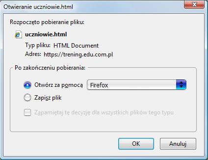 Etap II pobranie informacji o kontach uczniów Rysunek 14. Pobieranie pliku zawierającego listę kont i haseł.