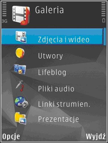 Galeria Aby zapisywać i porządkować zdjęcia, pliki wideo i audio oraz łącza transmisji strumieniowej lub udostępniać swoje pliki w sieci WLAN innym kompatybilnym urządzeniom UPnP, naciśnij i wybierz