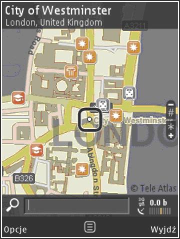 Ustalanie pozycji (GPS) 68 Przenoszenie i powiększanie Aby poruszać się po mapie, przewijaj w górę, w dół, w lewo lub w prawo. Mapa jest domyślnie skierowana na północ.