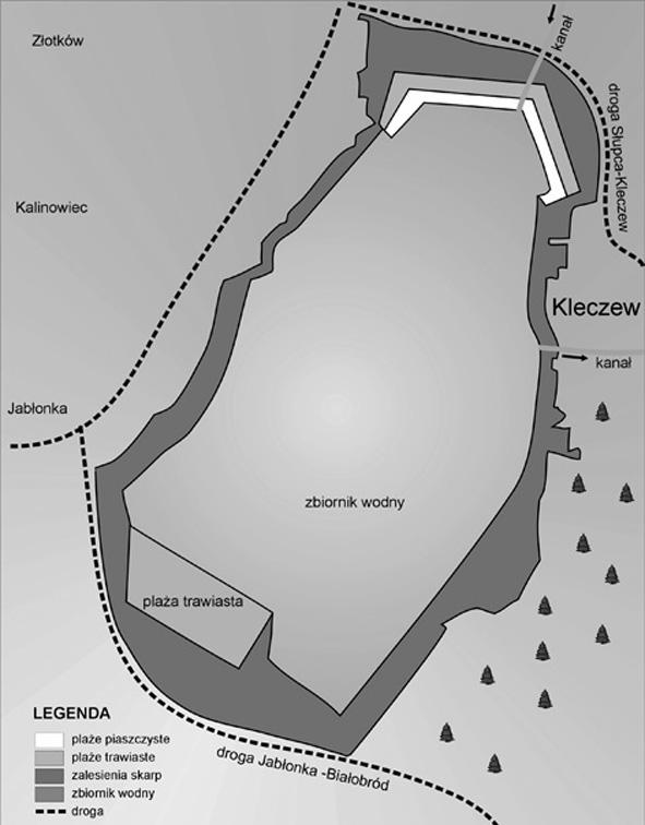 został dotychczas zastosowany w wyrobiskach końcowych odkrywek: Morzysław, Niesłusz, Gosławice, Kazimierz Południe i Pątnów. Obliczona powierzchnia zwierciadła wody w tym zbiorniku wyniesie ok.