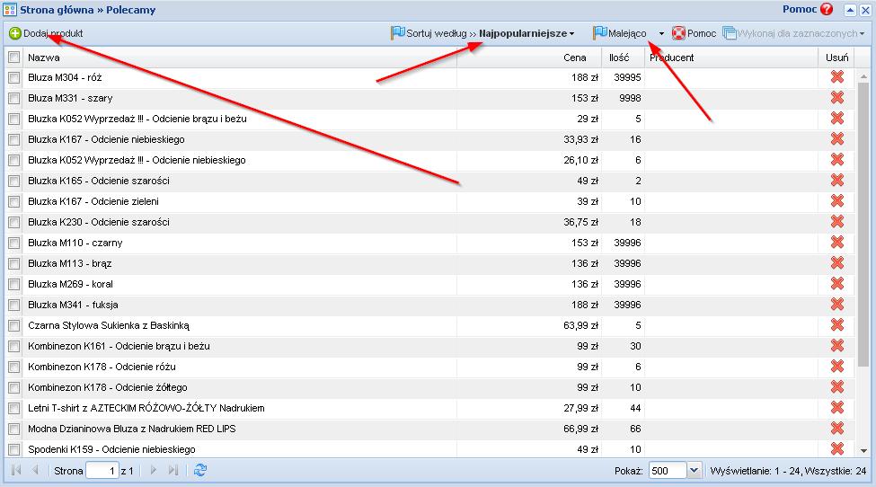 Panel administracyjny > Produkty > Polecamy (Strona