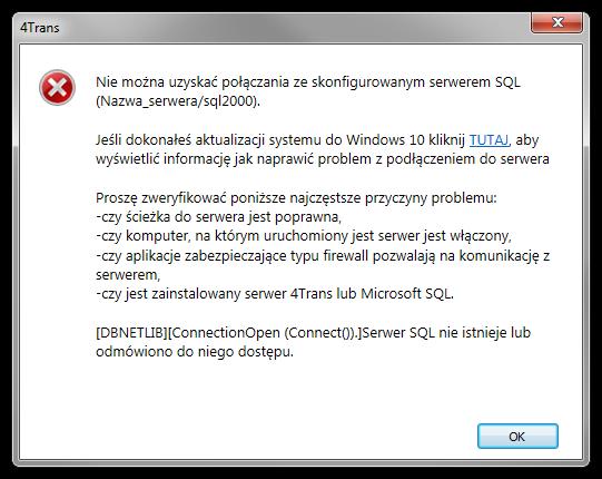 Wiadomości uzupełniające 210 Rys. Komunikat błędu. Aktualizacja do wyższej wersji SQL Server'a: 1.