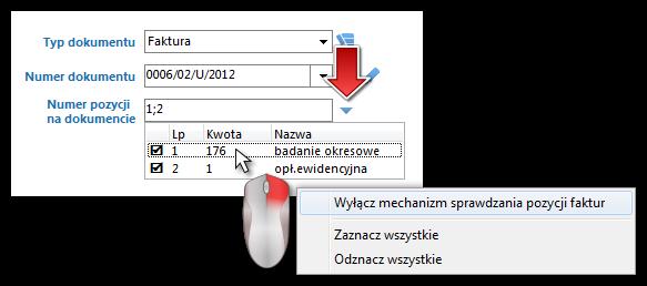 Wiadomości uzupełniające 226 Moduł FAKTURY: Po wybraniu Typu dokumentu -> Faktura (poz. 2 - rys.