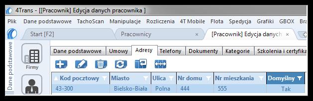 Wiadomości uzupełniające 235 Rys. Okno edycji pracownika - zakładka: "Adresy".