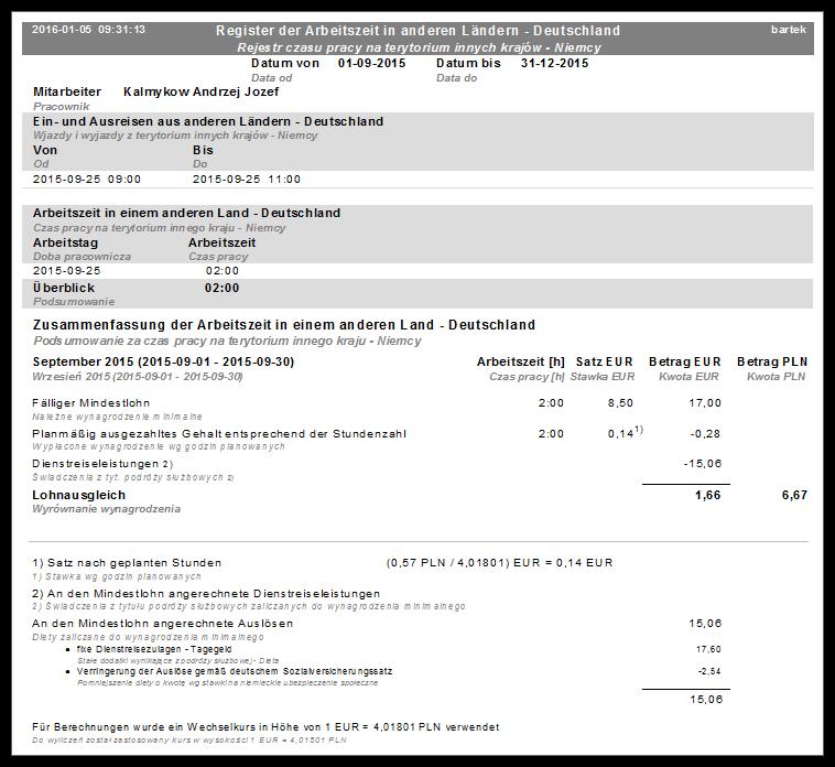 Wiadomości uzupełniające 251 Rys. Rejestr czasu pracy na terytorium innych krajów. 8.