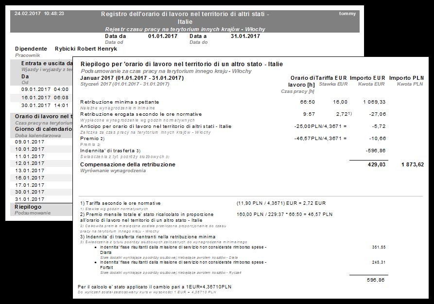 Wiadomości uzupełniające 313 Rys. Rejestr czasu pracy na terytorium innych krajów. 7.