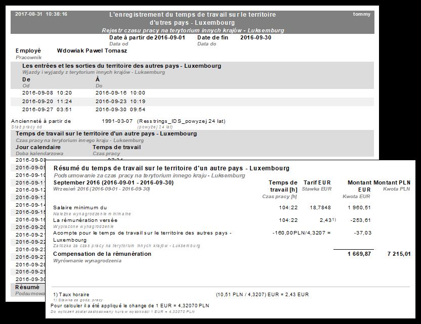 Wiadomości uzupełniające 324 Rys. Rejestr czasu pracy na terytorium innych krajów. 8.