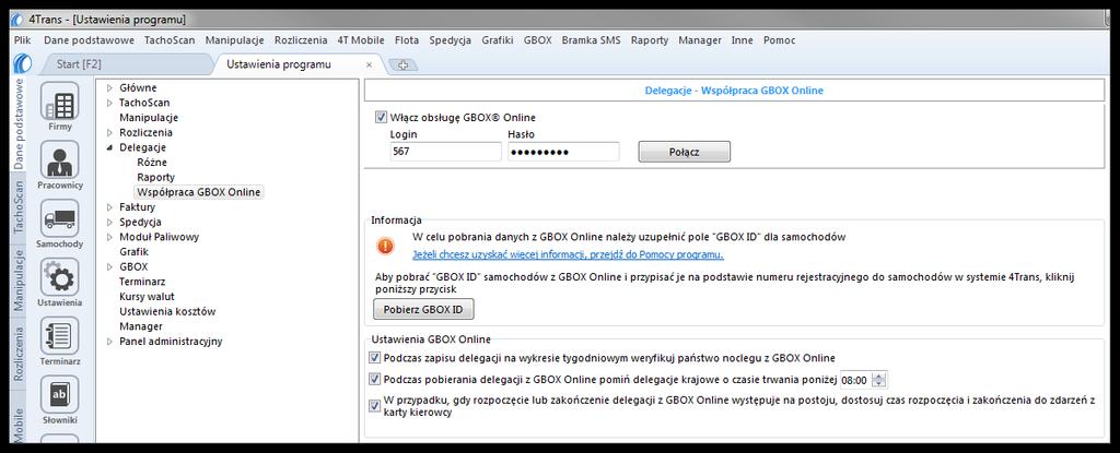 Wiadomości uzupełniające 331 Włącz obsługę GBOX Online. 2. Zaznacz opcję: 3. Wprowadź Login i Hasło, które zostały utworzone w panelu GBOX Online kliknij. Rys.