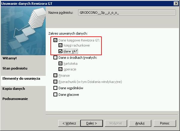 c) Przy pomocy programu Serwisowego Usuwamy dane Rewizora GT. Z menu Podmiot->Usuń dane Rewizora GT.
