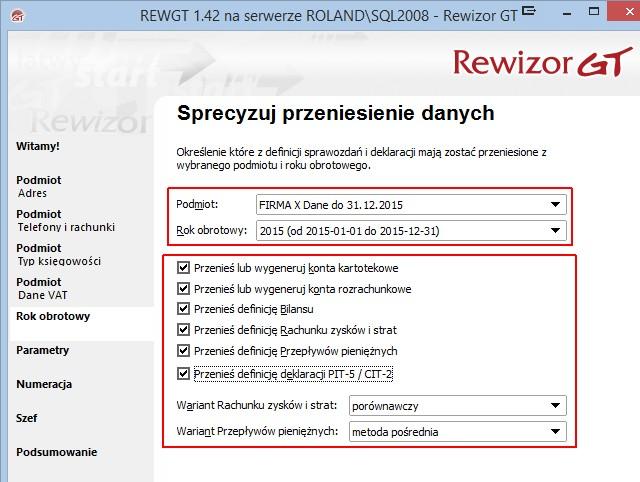 g) Uruchamiamy Rewizora (wpisujemy numer licencji) h) Przy zakładaniu nowego roku obrotowego, przy opcji dotyczącej Generowania planu kont zaznaczamy, aby skopiował plan kont z wybranego podmiotu i