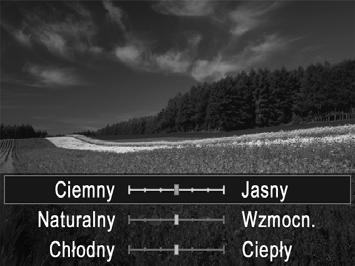 Zdjęcia Filmy Regulowanie jasności/kolorów (Sterowanie z podglądem na żywo) Jasność i kolory obrazu można z łatwością dostosować podczas fotografowania w sposób przedstawiony poniżej. Włącz tryb.