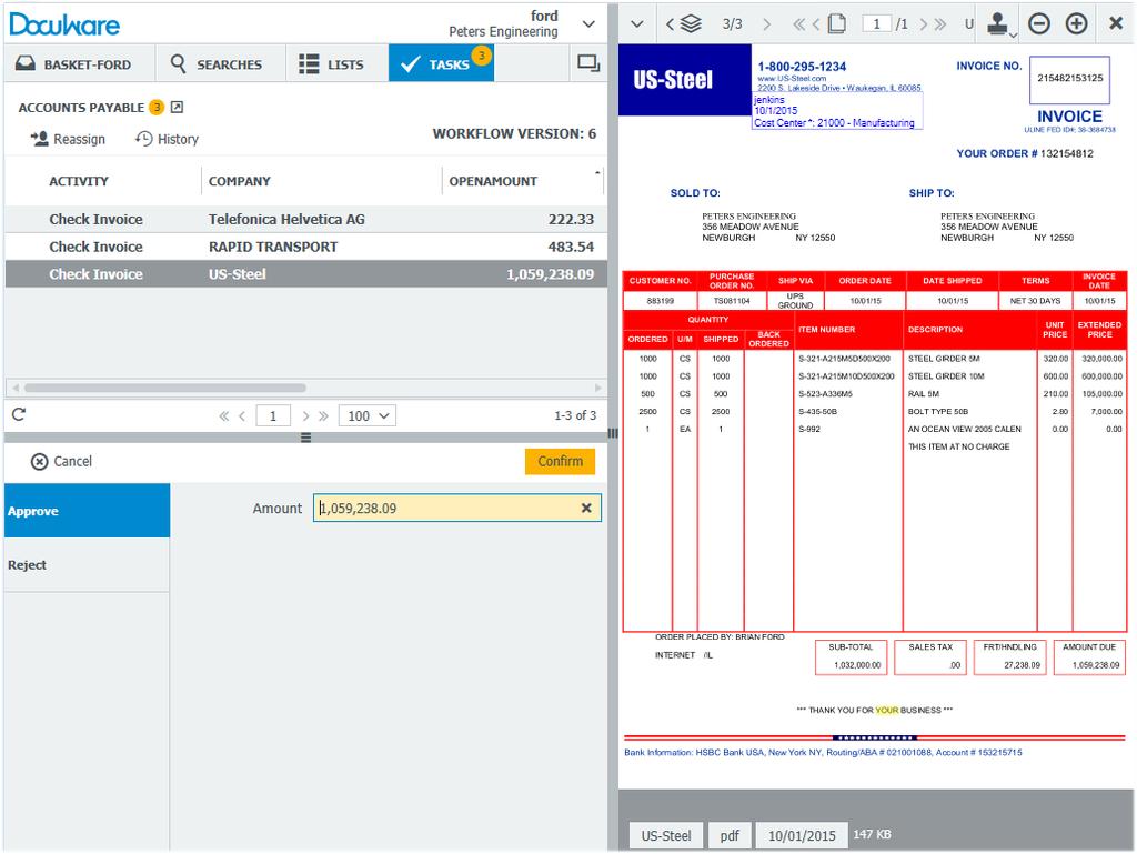 Super wydajny Workflow Manager Do przetwarzania dokumentów o wysokim stopniu powtarzalności, takich jak faktury przychodzące, DocuWare oferuje bardzo wydajny model procedur kontroli i monitorowania -