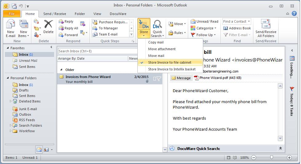 Archiwizacja wychodzących plików podczas drukowania Uniwersalna drukarka DocuWare Printer pozwala na import dokumentów do DocuWare z większości aplikacji, po wybraniu polecenia Drukuj. W tym celu.