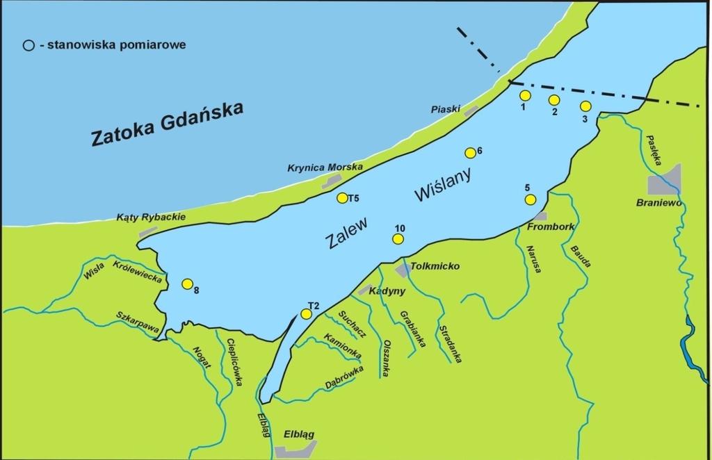 W latach 2005 2006 zaprzestano badań Zalewu Wiślanego, z powodu trwających na szczeblu krajowym przygotowań do rozpoczęcia badań wód przejściowych i przybrzeżnych zgodnie z wymaganiami Ramowej