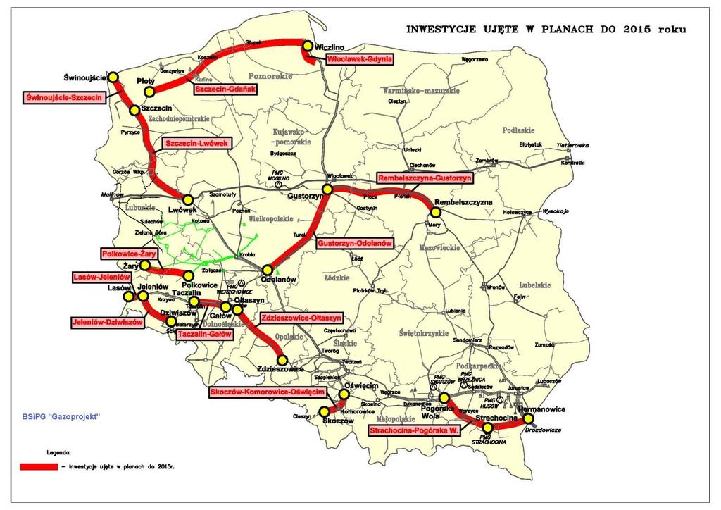 Przepływ gazu w Polsce 2015 Potencjał wzrostu zapotrzebowania na gaz ziemny Źródło: Mapa