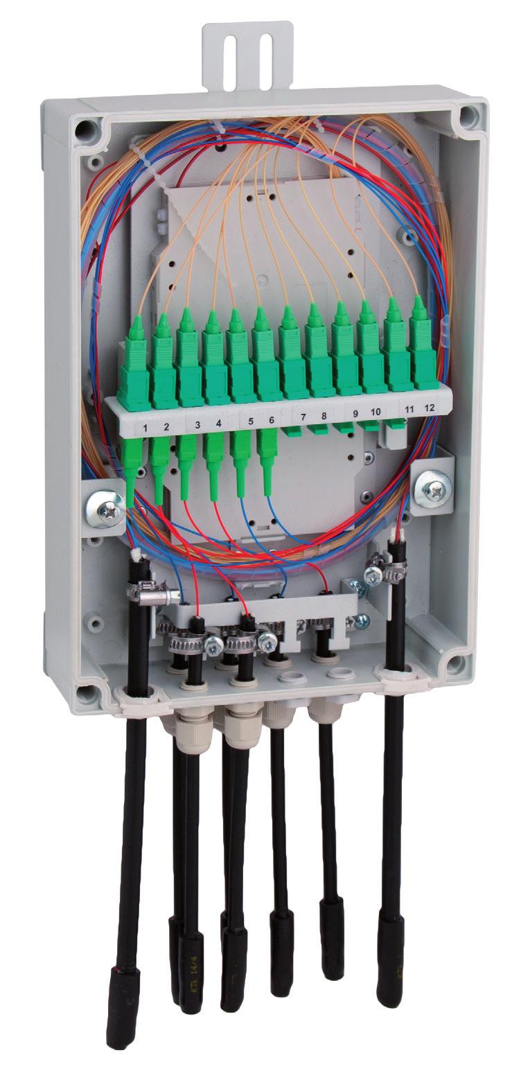 PRZEŁĄCZNICE HERMETYCZNE SIECI NAPOWIETRZNE NAPOWIETRZNA SKRZYNKA ROZDZIELCZA NSR-12 zaprojektowana, aby sprostać wymaganiom sieci FTTH przeznaczona do instalacji napowietrznych sieci światłowodowych