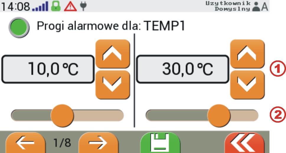 temperatura średnia z pośród wybranych czujników (TEMP1 4 oraz TRH), WILG czujnik RHT-01-GN, pomiar wilgotności, WEJ010 wejście sygnału analogowego 0..10V.