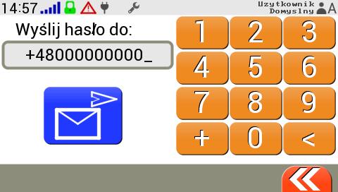 W dalszej kolejności wprowadzamy nr telefonu (Uwaga! z numerem kierunkowym np. +48 XXX XXX XXX), do którego ma zostać wysłane hasło serwisowe i klikamy w ikonę.