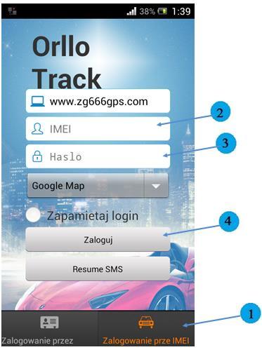 Aplikacja mobilna- LOGOWOWANI E 1. Należy zaznaczyć logowanie przez IMEI 2.