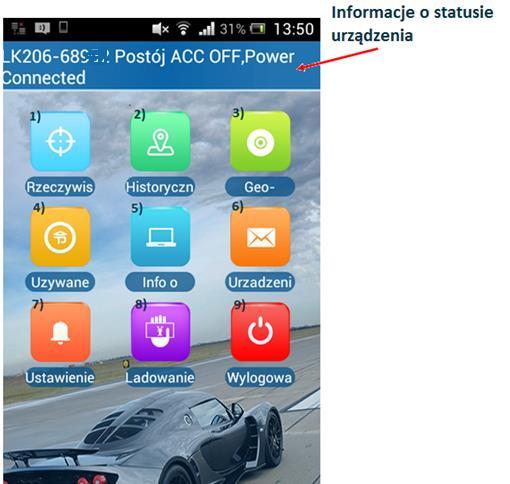 Aplikacja mobilna Stan urządzenia Connected- połączony, gotowy do pracy Disconnected, Offline- nieaktywny, brak połączenia 1) śledzenie w czasie rzeczywistym- aktualna pozycja na mapie 2) Zapis