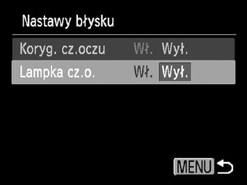 Zmiana ustawień funkcji fotografowania Wyłączanie funkcji Redukcja czerwonych oczu Lampka redukcji efektu czerwonych oczu świeci, aby ograniczyć efekt występujący podczas fotografowania w ciemności
