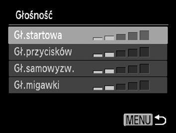 Za pomocą przycisków op wybierz opcję [Głośność], a następnie naciśnij przycisk m. Zmień poziom głośności.