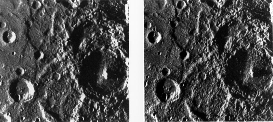 Przykład 2 Mariner 10 stereo pair of Boccacio Crater, Mercury.
