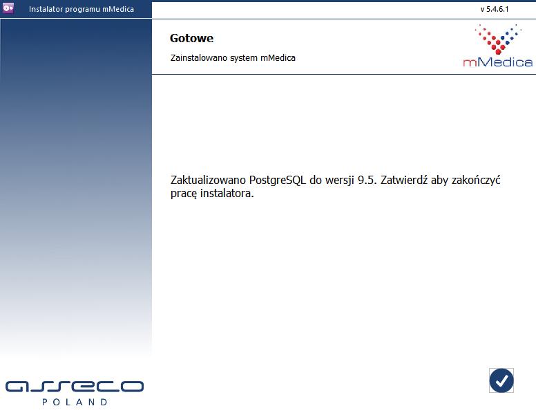Migracja do PostgreSQL 9.5 Po migracji należy wykonać aktualizację wszystkich stacji roboczych do wersji 5.4.5 aplikacji mmedica.