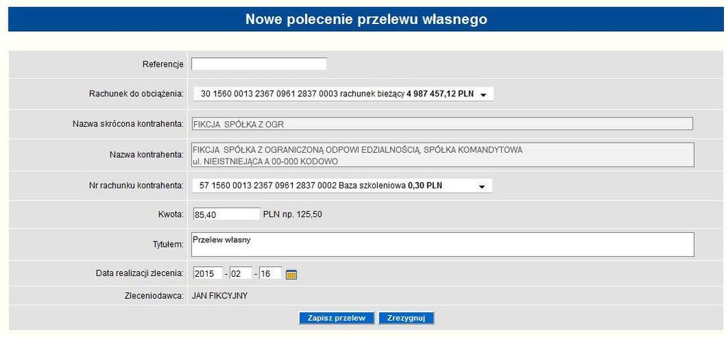 Pole rachunek do obciążenia jest polem z możliwością wyboru rachunku do obciążenia kwotą wykonywanego przelewu (wybór obejmuje jedynie rachunki z dostępem do GB24).