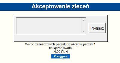 Rysunek 54 Okno zbiorczej akceptacji zleceń Jeśli Użytkownik zrezygnuje z akceptacji zbiorczej przelewy na liście zleceń będą wyświetlały się w formie paczki.