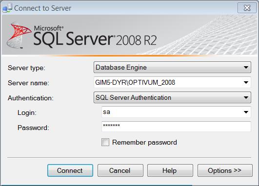 Jeśli trzeba, wprowadź login i hasło użytkownika sa. 4. Kliknij przycisk Connect. Tworzenie kopii zapasowej BAK na serwerze SQL 1.