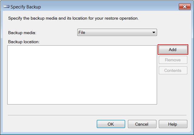 W oknie Specify Backup kliknij przycisk Add. 5.
