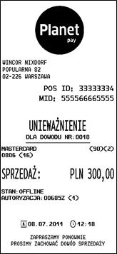 Przykładowy wydruk unieważnionej transakcji: 2.6.