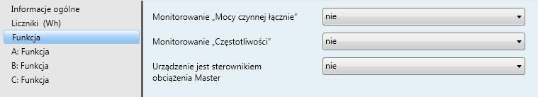 3.2.3 Okno parametrów Funkcja W oknie parametrów Funkcja można aktywować funkcje dotyczące całego urządzenia i związane z nimi obiekty komunikacyjne.