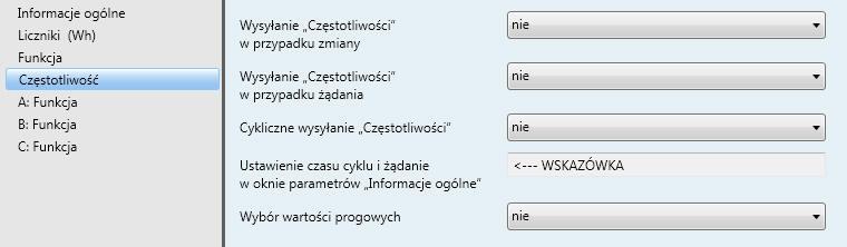 3.2.3.3 Okno parametrów Częstotliwość W oknie parametrów Częstotliwość można aktywować parametry i obiekty komunikacyjne rejestracji i monitorowania częstotliwości.