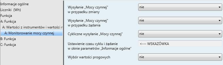 3.2.4.2.1 Okno parametrów A: Monitorowanie mocy czynnej W oknie parametrów A: Monitorowanie mocy czynnej można aktywować parametry i obiekty komunikacyjne rejestracji i monitorowania mocy czynnej