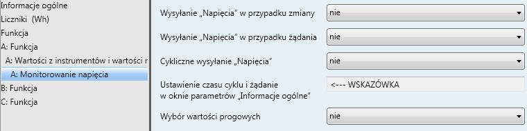 3.2.4.2.3 Okno parametrów A: Monitorowanie napięcia W oknie parametrów A: Monitorowanie napięcia można aktywować parametry i obiekty komunikacyjne rejestracji i monitorowania napięcia wyjścia A.