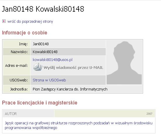 2.6 Strona z informacjami o osobie 2.6 Strona z informacjami o osobie Odnośniki w wynikach wyszukiwania prac lub osób pozwalają przejść do strony zawierającej informacje o konkretnej osobie (rys. 2.11).