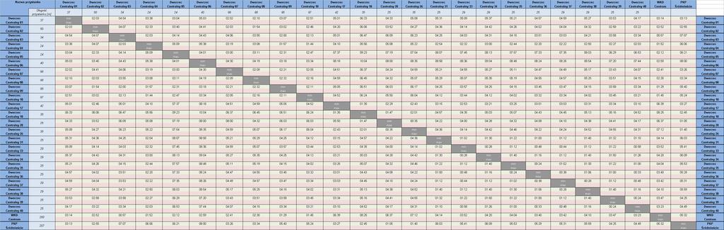 . Macierze i odległości czasów przejścia miedzy pomiędzy platformami i