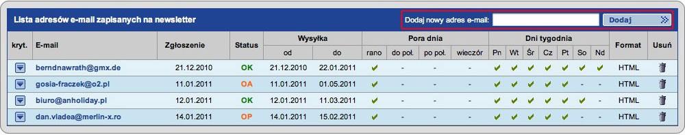 18. MODUŁ NEWSLETTER Moduł ten umożliwia określenie konkretnych ofert i automatyczną ich wysyłkę pod wskazany adres e-mail.