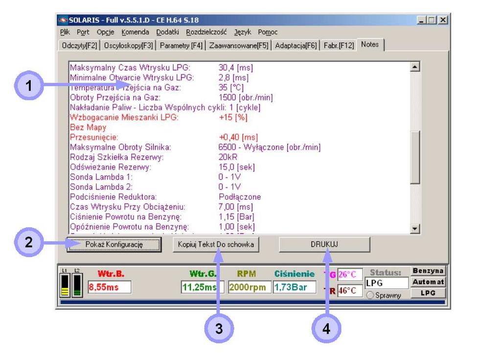 Rys. 11 Opis Notesu 1. Pole Wyświetlenia Konfiguracji Sterownika: - główne pole, pokazuje ustawioną konfigurację sterownika 2.