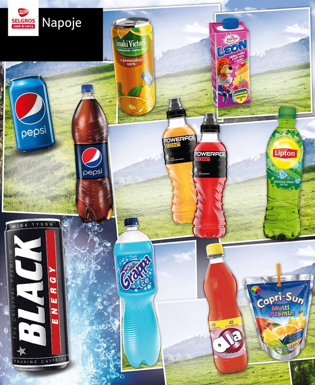 NAPOJE PEPSI 330 ML pakowane po 24 szt. 58201856 1 11 z VAT 1.37 Nowość SOK POMARAŃCZOWY SMAKI VICTORII 315 ML po 43322205 2 75 z VAT 2.89 LEON MIX 6 SMAKÓW 200 ML pakowany po 30 szt.
