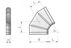 Owalne kształtki wentylacyjne SPIROVAL system KOLANO SEGMENTOWE OPBF-60 KOLANO SEGMENTOWE OPBF-30 KOLANO SEGMENTOWE OPBF-15 L=(L 1 +B/2) x α / 2tan H/B L 1 150/550 120 L=(L 1 +B/2) x α / 2tan H/B L 1