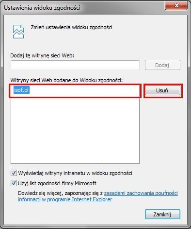 5. Ustawienia dla Internet Explorer b) wyłączenie trybu zgodności dla IE wersja 11.