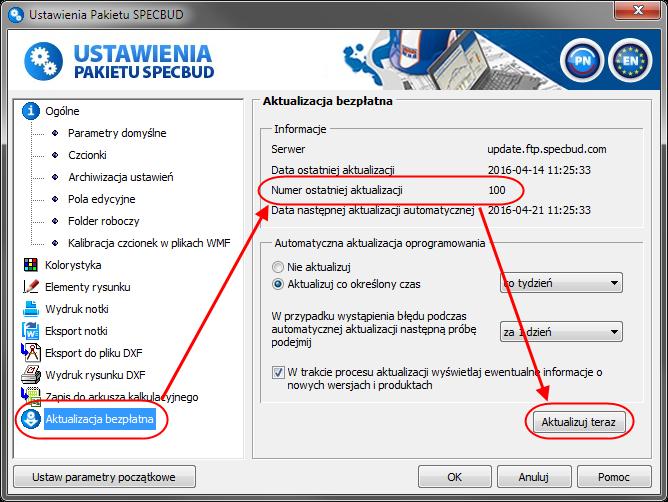 2. Automatyczna bezpłatna aktualizacja programów SPECBUD A. Uruchamianie i ustawianie modułu automatycznej aktualizacji programów SPECBUD Użytkownicy posiadający programy SPECBUD starszych wersji v.8.